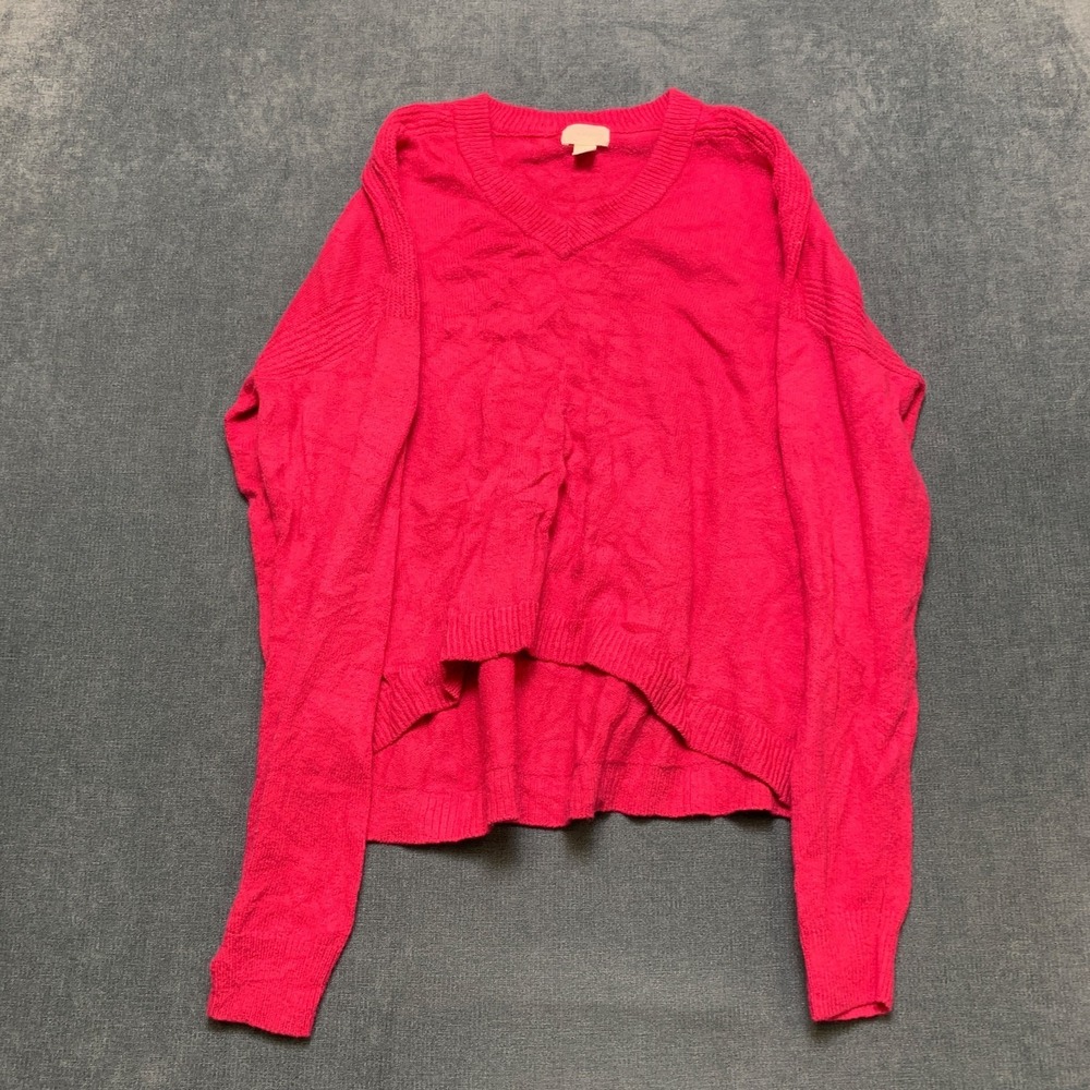 Caslon Sweater Womens Large Pink Knit Ribbed Trim Long Sleeve V Neck Pullover